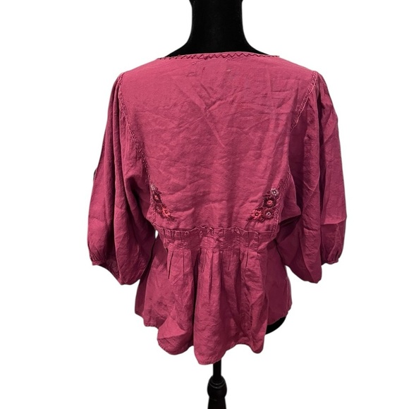 Y2K VAC Red Boho Embroidered Lace Up Floral Tunic Top XS witchy whimsical 90s - Picture 2 of 9